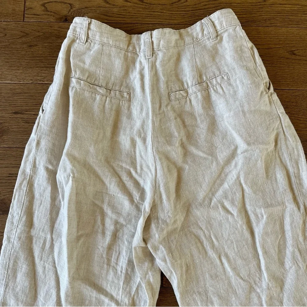 H&M 100% Linen Neutral Wash High Waisted Pants Sz 6